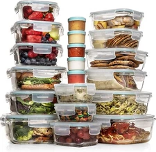 Razab 30 Piece (15 containers,15 lids) Glass Food Storage or Lunch Box Contai...