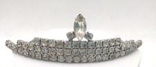 Silver Tones Crystal Rhinestone Tiara Barrette Clip Bridal Style For Medium Hair