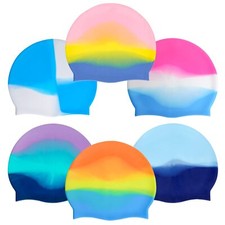 6pcs Silicone Swim Cap for Boys Girls Silicone Kids Swimming Cap Women Men Sm...