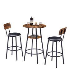 3PCS Industrial Bar Table Chairs Set Pub Table and 2 PU Upholstered Stool Chairs
