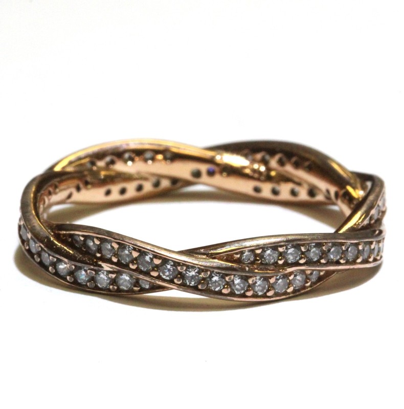 925 rose gold plated cubic zirconia cz Pandora twist eternity band ring 2.5g 8.5
