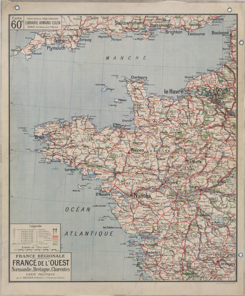 Carte Bretagne Normandie Charentes Paris Régions France Ecole - Photo 1/1