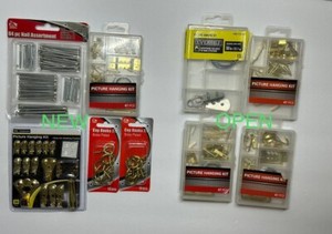 Set Picture Hanging Kit, Nail Assortment, Cup Hooks. NEW and Open Box