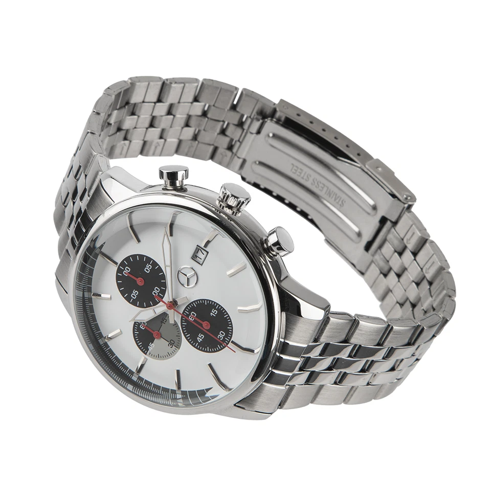 Mercedes-Benz Reloj Hombre Original Cronógrafo Acero Inoxidable Plateado/Blanco Nuevo Foto 2 de 4