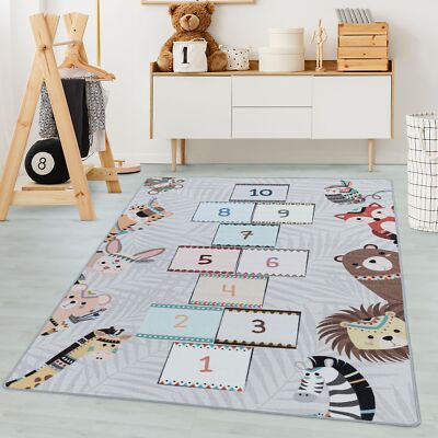 Kinderteppich Hüpfkästchen Design Jungen & Mädchen Spielen Teppich Kinderzimmer