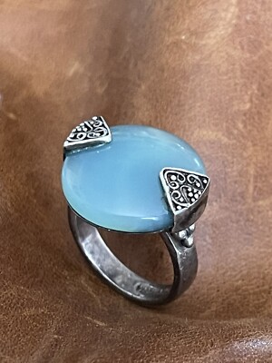 VINTAGE SUARTI ARTISAN BALI AQUABLAUER CHALCEDON STERLINGSILBER RINGGRÖSSE 6