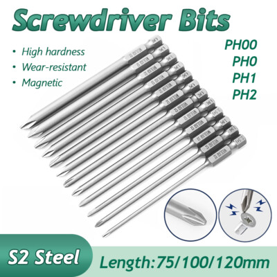 Magnetic Screwdriver Power Drill Bit Set 75/100/120mm Long Pozi Phillips 1/4''Hex