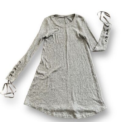 AEO Soft & Sexy Plush Grey Lace Sleeves Rib Sweater Dress Women's XS Balletcore