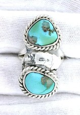 Vintage Handmade Navajo Southwest Pure Sterling Silver Turquoise Cabochon Ring