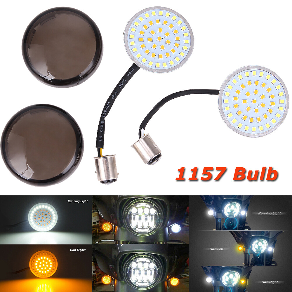 1157 LED Turn Signal Lights Amber/White For Harley Dyna Street Glide Road King – Smoke Lens