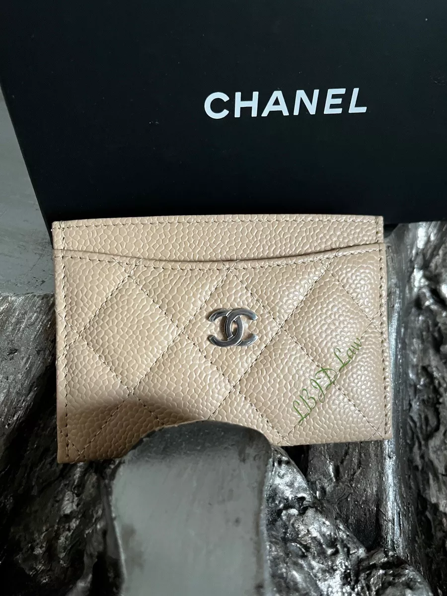 CHANEL Beige Caviar Classic Flat Card Holder Mini Wallet Card Case