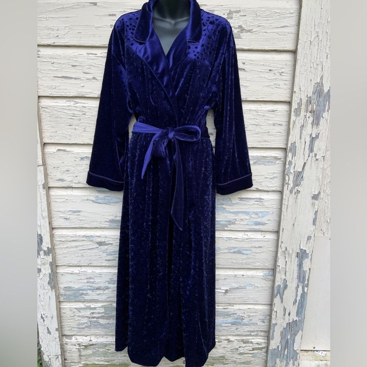 Vintage Cabernet Crushed Velvet Velour Full-Length Cozy Rich Purple Robe  Size M