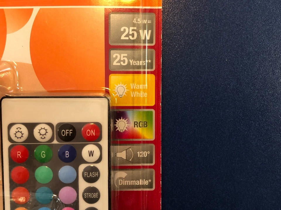 OSRAM LED GU10 Leuchtmittel 4,5W=25W 120° mit Fernbedienung Farbwechsel - Bild 3 von 4