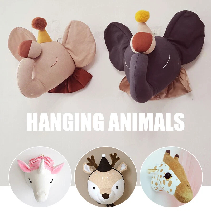 Plush Stuffed Wall Hanging Animal Head Wall Mount Doll Toy Kids Gift Room  Decor