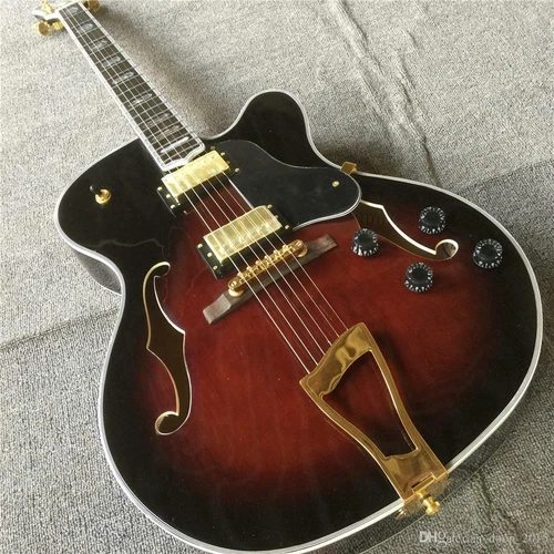 Custom Semi-hollow Body L-5 Electric Guitar Sunburst 2H Pickups Free Shipping