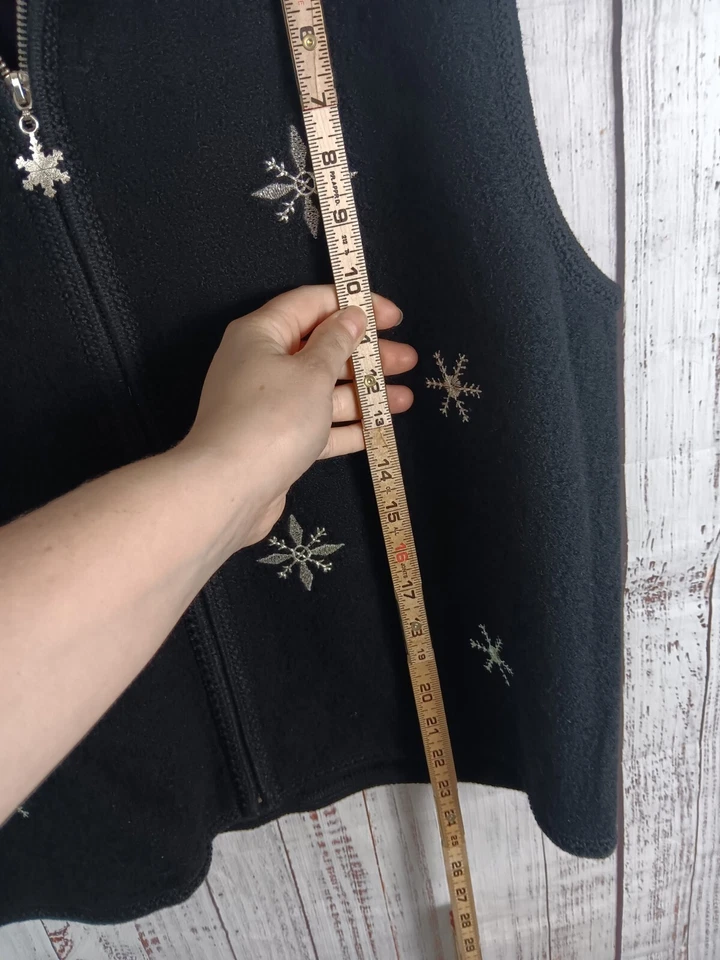 Chaleco Tally-Ho para mujer XL negro 100 % lana cuello cremallera completa copos de nieve Foto 4 de 4