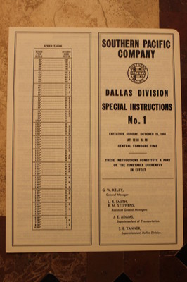 SOUTHERN PACIFIC DALLAS DIVISION SPECIAL INSTRUCTIONS #1 OCTOBER 25,1964-MINT