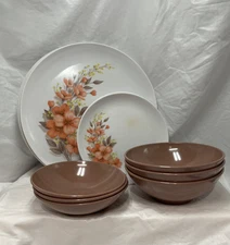 Mar-Crest Melmac Golden Dawn VTG floral plate & plater - Place Setting for 3