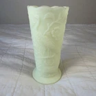 Vtg Fenton Uranium Glass Satin Custard Peacock Vase 8" 8257CU (Original Label)