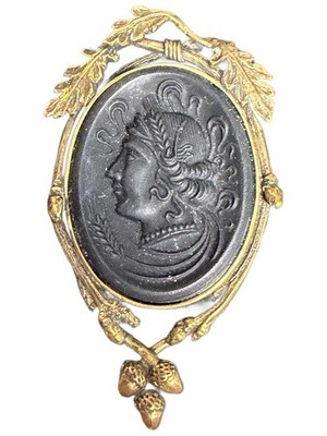 Demeter Cameo Pin By Extasia Matte Jet Hand Pressed Glass Cameo Brooch