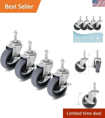 Caster Wheels 3 inch Locking Stem Casters, 5/16'' -18 x 1-1/2'' Stem Diameter 5...