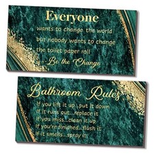 2 Pieces Gold Bathroom Rules Wall Art Gold Bathroom Decor Signs Rustic Green