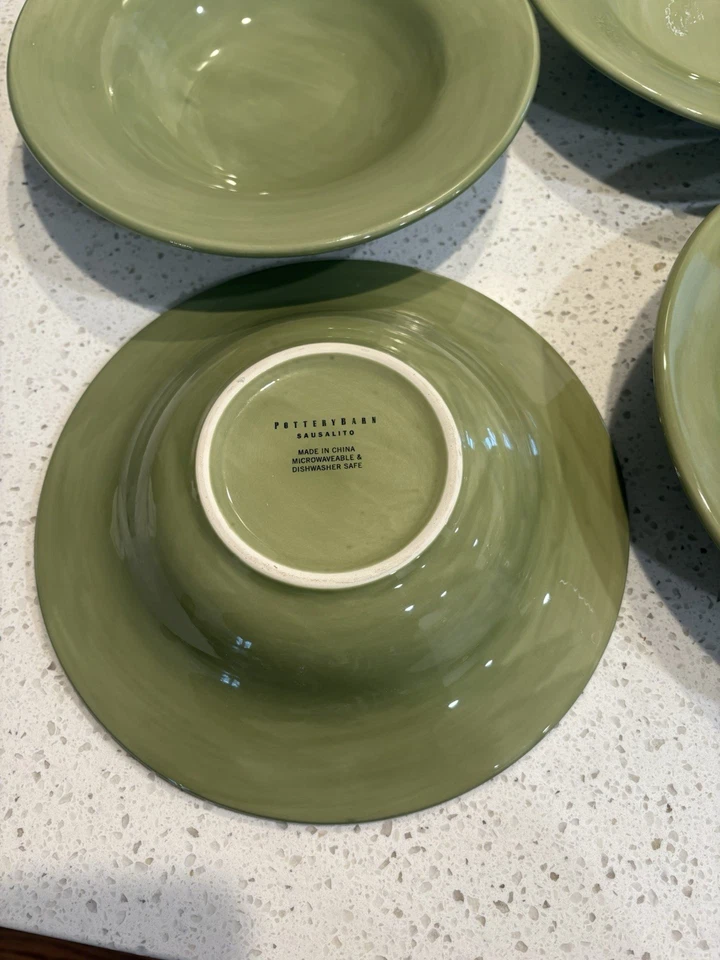 Set Of 4 Pottery Barn Sausalito Sage Green 10" Pasta Salad Bowls - Image 3 of 4