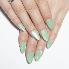 evpct Light Green Cat Eye Real Short Press on Nails Almond, Petite Short Almo...