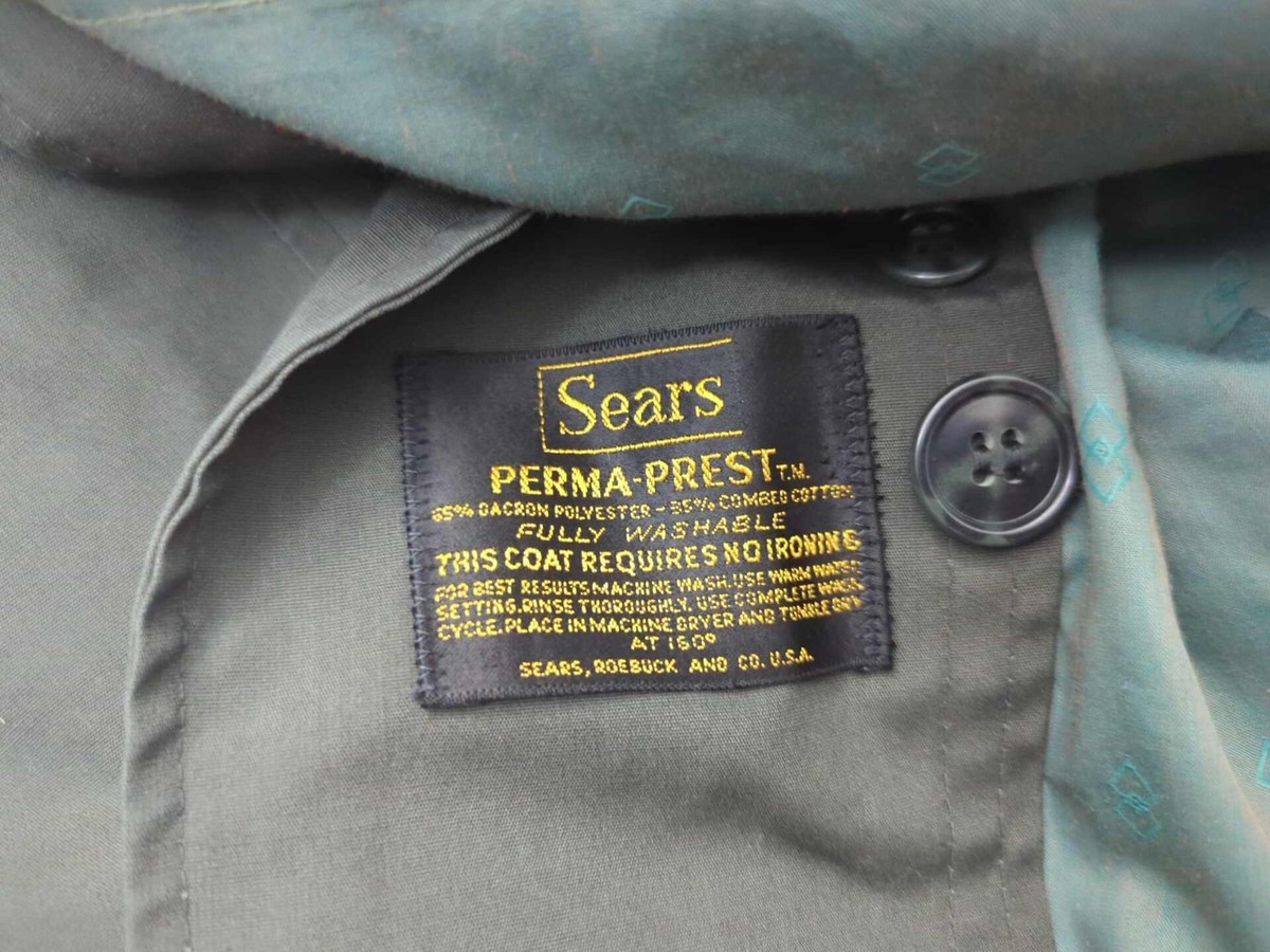 Vintage Sears Perma-Prest Trench Coat Mens XXL Single Breasted