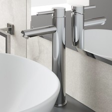 Modern Bathroom High Rise Countertop Basin Mixer Tap Tall Chrome Solid Brass