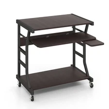 29.5" Mobile Computer Desk Rolling Laptop Cart w/ Shelf & Pull-out Keyboard Tray