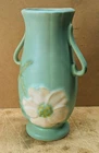 Weller Pottery 1930s Double Handled Wild Rose Dogwood Vase  Sea Foam Green
