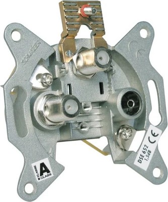 Schwaiger SAT TWIN Stichleitungsdose DSE652 531 (2 dB), F IEC silber, 3-Loch, 2x