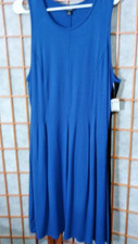 Simply Vera Vera Wang Dress Womens 2XL Blue Black Stripe Sleeveless Stretch Midi