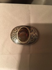 Vintage Western Agate Belt Buckle Nickel