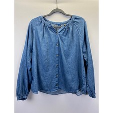 Old Navy Tall Small Chambray Button Front Blouse Casual Soft Denim Cottagecore