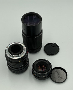 3 Vintage SLR Camera Lenses- Nikon 75-150mm f3.5 + Pentax-A 50mm 28-80mm working