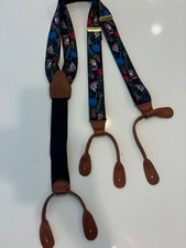 Vintage Pelican Santa Claus Blue Leather Y Suspenders Gold Buckles USA