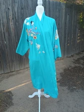 Natori Embroidered Robe Turquoise Blue
