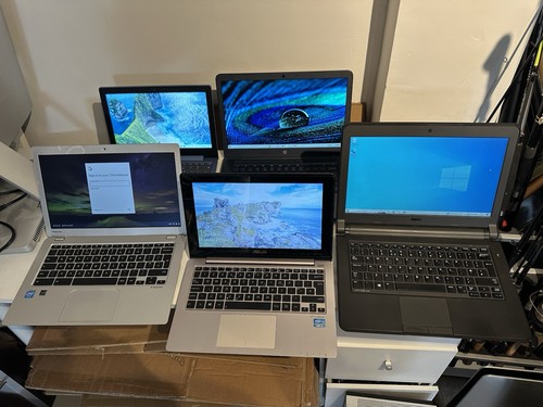 5 Working Laptops Bundle Dell Lenovo Asus Toshiba HP Chromebook + Chargers