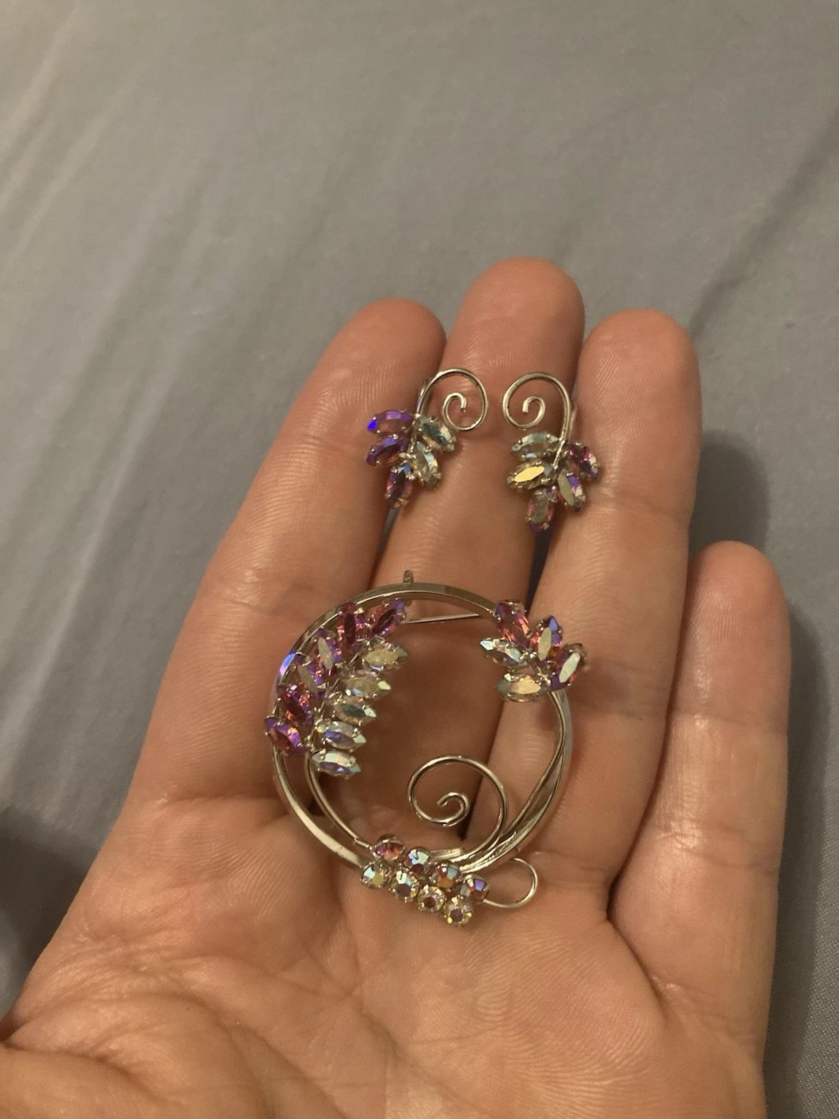Lot de boucles d'oreilles pendentif/broche vintage en argent sterling strass Christian Dior !