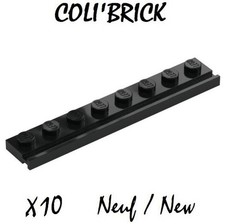 Lego 4510 - 10x Plaque Plate modified 1x8 with rail - Noir Black - 4286009 NEUF