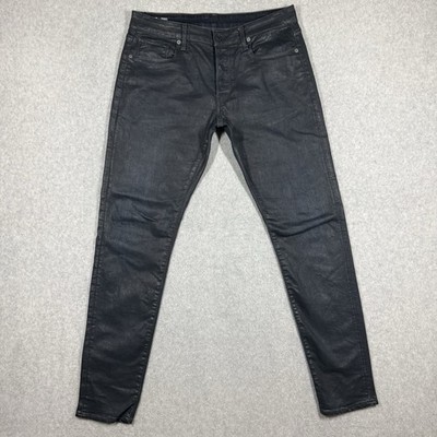 G Star Raw Jeans Men 34x34 Blue 3301 Slim WAXED Tapered Biker Moto Skater