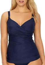 NWT Miraclesuit MIDNIGHT Solid Surplice Tankini Swim Top US 38DDD Navy