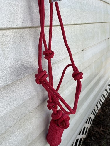 Cuerda de entrenamiento natural hecha a mano 4 nudos y 8' 5/8" caballo de plomo talla AHE 400 ROJO - Imagen 3 de 3
