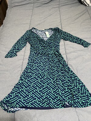 NWT Stitchfix 41 Hawthorn Womens L Blue Green Faux Wrap Dress Knee Length |  eBay