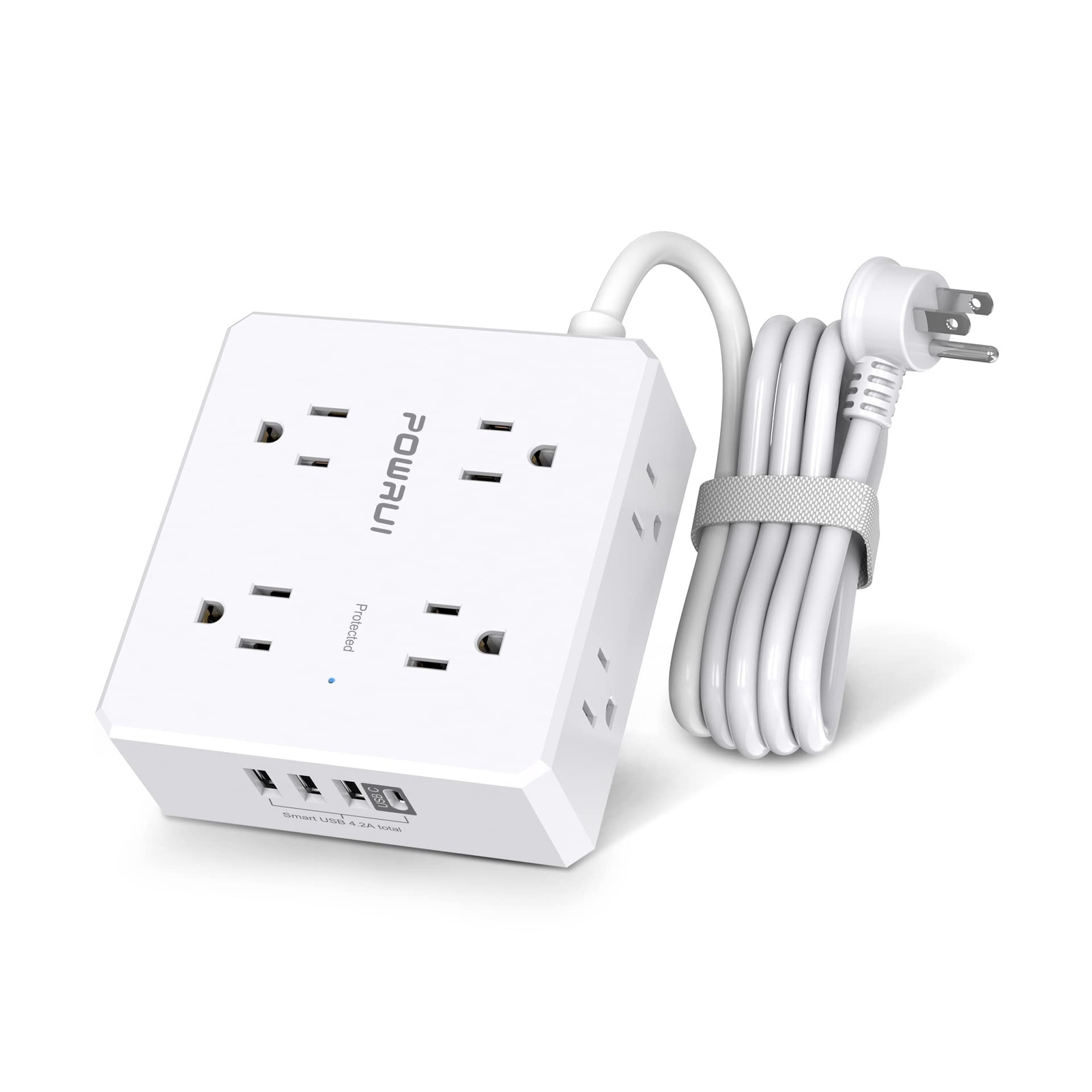 Surge Protector Power Strip - 6 Ft Flat Plug Extension Cord with 8 Widely Out...-image