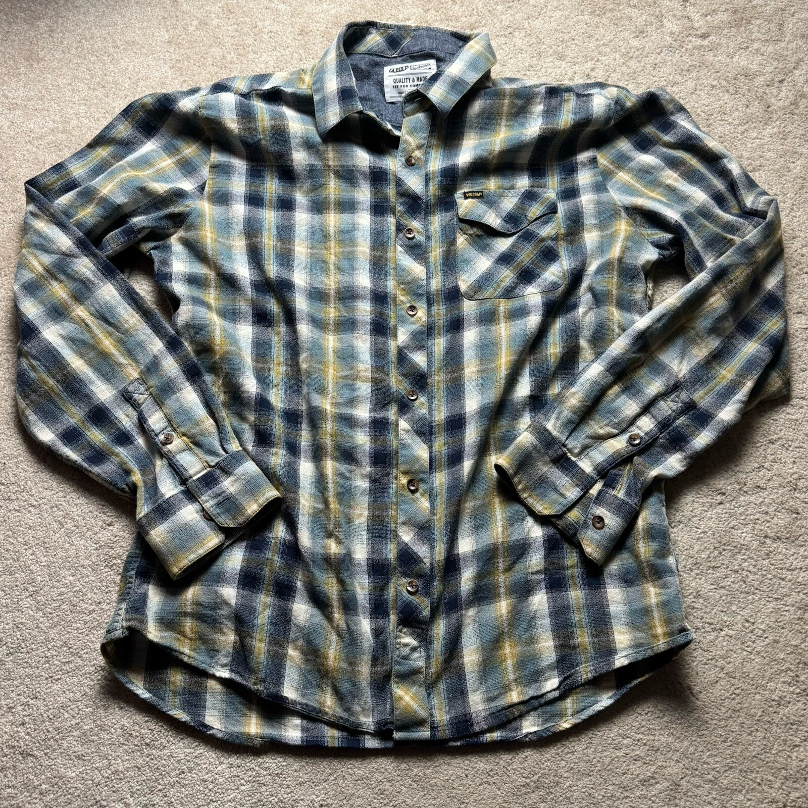 Volcom Plaid Button Up Shirt Long Sleeve Mens Large Gray