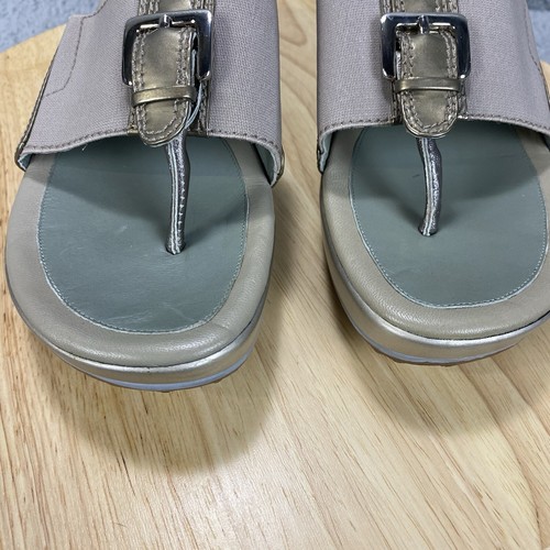 Cole Haan Air Donna Wedge Size 10 B Gold Brown Slide Buckle Heel Sandal Thong - Picture 9 of 16