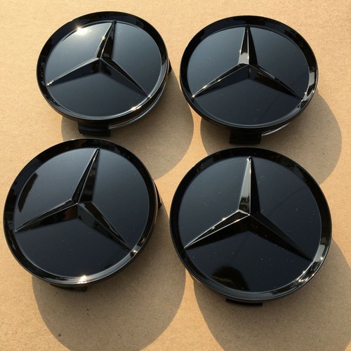 4X Wheel Center Caps 75mm Glossy Black Rim Emblem Hubcap Cover for Mercedes Benz - Picture 1 of 8